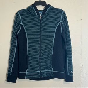Kuhl Sovana Chianti Fleece Wool Blend Hooded Striped Zip Sweater Jacket Sz Small